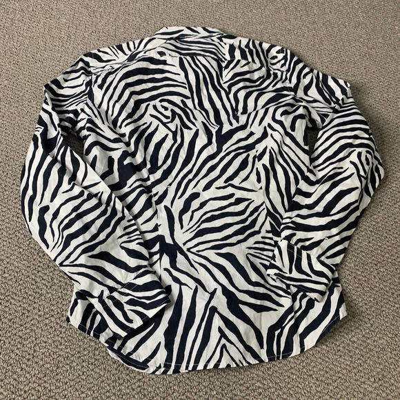 Chaps Womens Shirt Size Medium White Black Zebra Print Button Up Long Sleeves - Picture 5 of 10